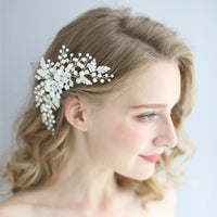 White Pearls Brides Hair Combs Crystal Barrettes Wedding Hair Jewelry Prom Head Wear S8205