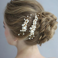 Handmade Pearls Brides Hair Combs Crystal Barrettes Wedding Hair Jewelry Prom Head Wear S8206