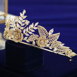 Gold European Zircon Crystal Brides Tiaras Headbands Wedding Hair Accessory SMIC7386