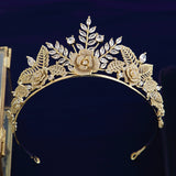 Gold European Zircon Crystal Brides Tiaras Headbands Wedding Hair Accessory SMIC7386