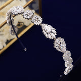 Elegant Zirconia Wedding Tiara Headband Brides Crystal WeddingHairbands Evening Hair Jewelry T16F14