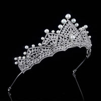 Royal Bridal Cubic Zircon Crystal Silver Tiara Crown Headpieces Wedding Headdress