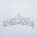 Royal Bridal Cubic Zircon Crystal Silver Tiara Crown Headpieces Wedding Headdress