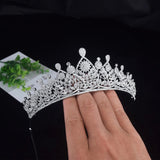 Vintage Bridal Cubic Zircon Crystal Silver Tiara Crown Headdress Wedding Headpieces