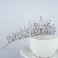 Vintage Bridal Cubic Zircon Crystal Silver Tiara Crown Headdress Wedding Headpieces