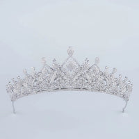 Vintage Bridal Cubic Zircon Crystal Silver Tiara Crown Headdress Wedding Headpieces