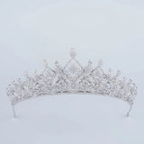 Vintage Bridal Cubic Zircon Crystal Silver Tiara Crown Headdress Wedding Headpieces