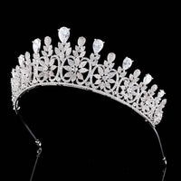 Elegatn Bridal Cubic Zircon Crystal Silver Tiara Crown Headdress Wedding Headpieces