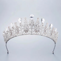 Elegatn Bridal Cubic Zircon Crystal Silver Tiara Crown Headdress Wedding Headpieces