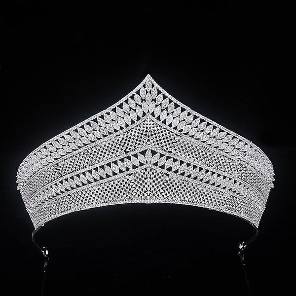 Great European Bridal Cubic Zircon Crystal Silver Tiara Crown Headdress Wedding Headpieces