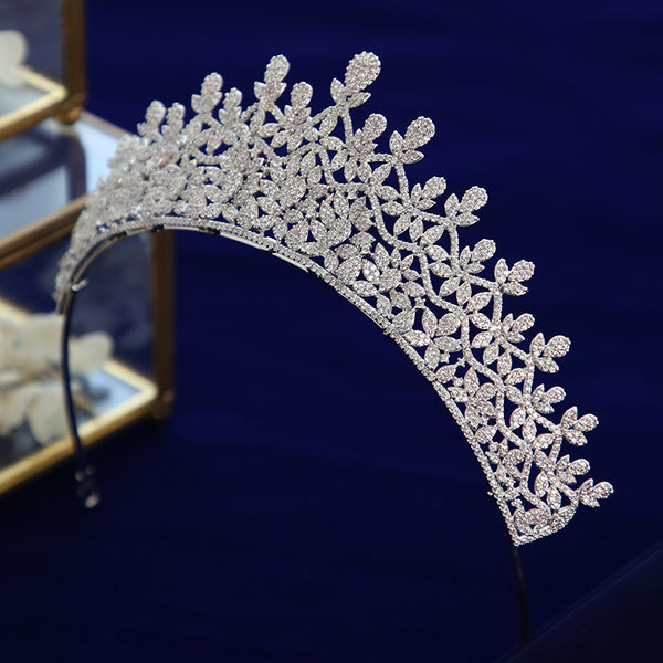 Fashion Bridal Cubic Zircon Crystal Silver Tiara Crown Headdress Wedding Headpieces