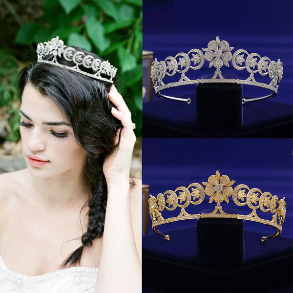 Baroque Cubic Zircon Crystal Tiaras Crowns Headpieces Wedding Hair Accessory