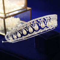 Classic Pearls Brides Tiara Headpieces Zircon Crystal Wedding Crowns Evening Hair Accessories