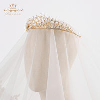 Fashion Gold Tiaras Headpieces for Brides Zircon Crystal Bridal Crowns Pearls Wedding Hairbands Evening Hair Accessories TR0116