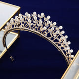 Fashion Gold Tiaras Headpieces for Brides Zircon Crystal Bridal Crowns Pearls Wedding Hairbands Evening Hair Accessories TR0116