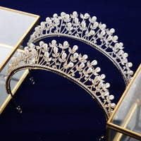 Fashion Gold Tiaras Headpieces for Brides Zircon Crystal Bridal Crowns Pearls Wedding Hairbands Evening Hair Accessories TR0116