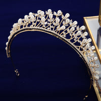 Fashion Gold Tiaras Headpieces for Brides Zircon Crystal Bridal Crowns Pearls Wedding Hairbands Evening Hair Accessories TR0116