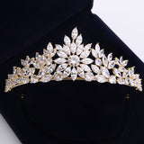 Bavoen Gold Wedding Crowns Tiaras for Brides Zircon Crystal Bridal Headbands Head Dress Evening Hair Jewelry TR0124S