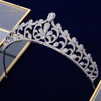 Elegant Clear Full Zircon Brides Crowns Tiaras Silver Crystal Wedding Hairbands Leaves Bridal Hair Accessories Jewelry