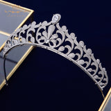 Elegant Clear Full Zircon Brides Crowns Tiaras Silver Crystal Wedding Hairbands Leaves Bridal Hair Accessories Jewelry