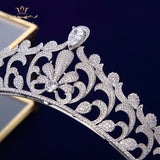 Elegant Clear Full Zircon Brides Crowns Tiaras Silver Crystal Wedding Hairbands Leaves Bridal Hair Accessories Jewelry