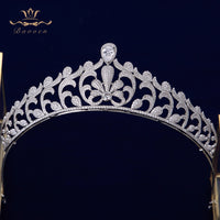 Elegant Clear Full Zircon Brides Crowns Tiaras Silver Crystal Wedding Hairbands Leaves Bridal Hair Accessories Jewelry