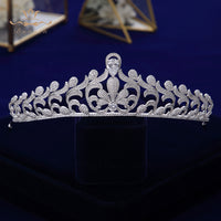 Elegant Clear Full Zircon Brides Crowns Tiaras Silver Crystal Wedding Hairbands Leaves Bridal Hair Accessories Jewelry