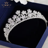 Royal Flower Zircon Tiaras Crown For Brides Sparkling Crystal Hairbands Silver Wedding Hair Accessories Bridesmaid Headwear