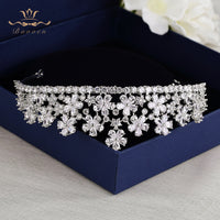 Royal Flower Zircon Tiaras Crown For Brides Sparkling Crystal Hairbands Silver Wedding Hair Accessories Bridesmaid Headwear