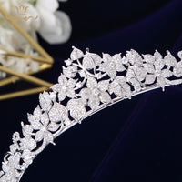 Vintage Flower Brides Hairbands Full Zircon Crystal Wedding Tiaras Crowns Silver Bridesmaid Hair Jewelry