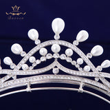 Royal Brides Pearls Zircon Tiaras Crowns Silver Crystal Hairbands Headpieces Wedding Hair Accessories TR0239