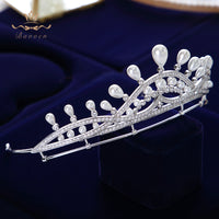 Royal Brides Pearls Zircon Tiaras Crowns Silver Crystal Hairbands Headpieces Wedding Hair Accessories TR0239