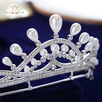 Royal Brides Pearls Zircon Tiaras Crowns Silver Crystal Hairbands Headpieces Wedding Hair Accessories TR0239