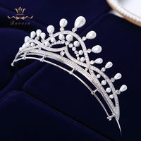 Royal Brides Pearls Zircon Tiaras Crowns Silver Crystal Hairbands Headpieces Wedding Hair Accessories TR0239