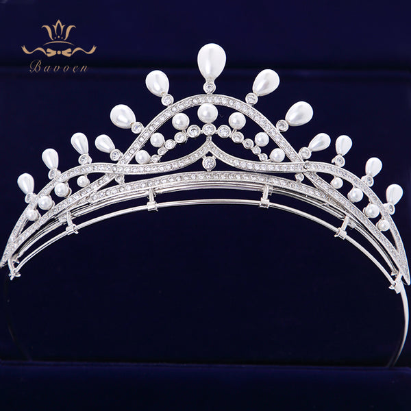 Royal Brides Pearls Zircon Tiaras Crowns Silver Crystal Hairbands Headpieces Wedding Hair Accessories TR0239