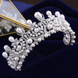 Top Quality European Full Zircon Tiaras Crowns for Brides Silver Pearls Wedding Hair Accessories