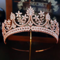 Royal Queen Rose Gold Tiaras Crowns for Brides Crystal Brides Hairbands Full Zircon Wedding Hair Accessories