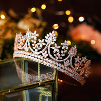 Royal Queen Rose Gold Tiaras Crowns for Brides Crystal Brides Hairbands Full Zircon Wedding Hair Accessories