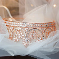 Royal Queen Rose Gold Tiaras Crowns for Brides Crystal Brides Hairbands Full Zircon Wedding Hair Accessories