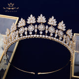 Oversize Gold Full Zircon Crystal Brides Tiaras Crowns Wedding Hairbands Royal Queen Evening Hair Jewelry Wedding Accessories