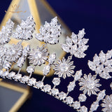 Oversize Silver Full Zircon Crystal Brides Tiaras Crowns Wedding Hairbands Royal Queen Evening Hair Jewelry Wedding Accessories