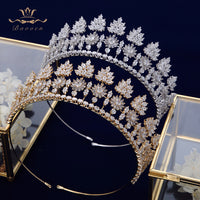 Oversize Silver Full Zircon Crystal Brides Tiaras Crowns Wedding Hairbands Royal Queen Evening Hair Jewelry Wedding Accessories