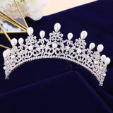 Princess Queen Full Zircon Tiaras Crowns for Brides Silver Pearls Wedding Hairbands Crystal Wedding Accessories