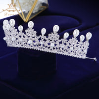 Princess Queen Full Zircon Tiaras Crowns for Brides Silver Pearls Wedding Hairbands Crystal Wedding Accessories