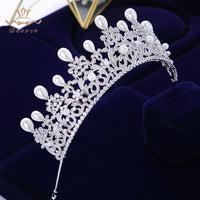 Princess Queen Full Zircon Tiaras Crowns for Brides Silver Pearls Wedding Hairbands Crystal Wedding Accessories