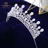 Princess Queen Full Zircon Tiaras Crowns for Brides Silver Pearls Wedding Hairbands Crystal Wedding Accessories