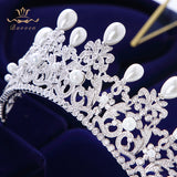 Princess Queen Full Zircon Tiaras Crowns for Brides Silver Pearls Wedding Hairbands Crystal Wedding Accessories