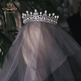 Princess Queen Full Zircon Tiaras Crowns for Brides Silver Pearls Wedding Hairbands Crystal Wedding Accessories