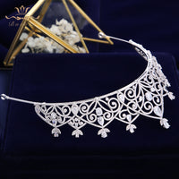 Fashion CZ Zircon Brides Crowns Tiaras Princess Headband For Brides Silver Evening Hair Jewelry