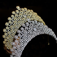 Gold/Silver Oversize Cubic Zircon Crystal Tiaras Crowns Headpieces Wedding Hair Accessory TR00069